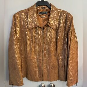 Pamela McCoy Women’s 3XL Suede Leather Brown Snakeskin Jacket Size